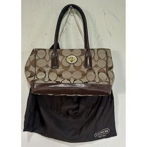 Coach Signature C Tote  Purse Double Handle #11668 Vintage Tan & Brown